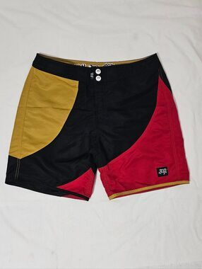 Vtg Lost Enterprises Board Shorts Men's 34 Black Red Yellow Surf Trunks